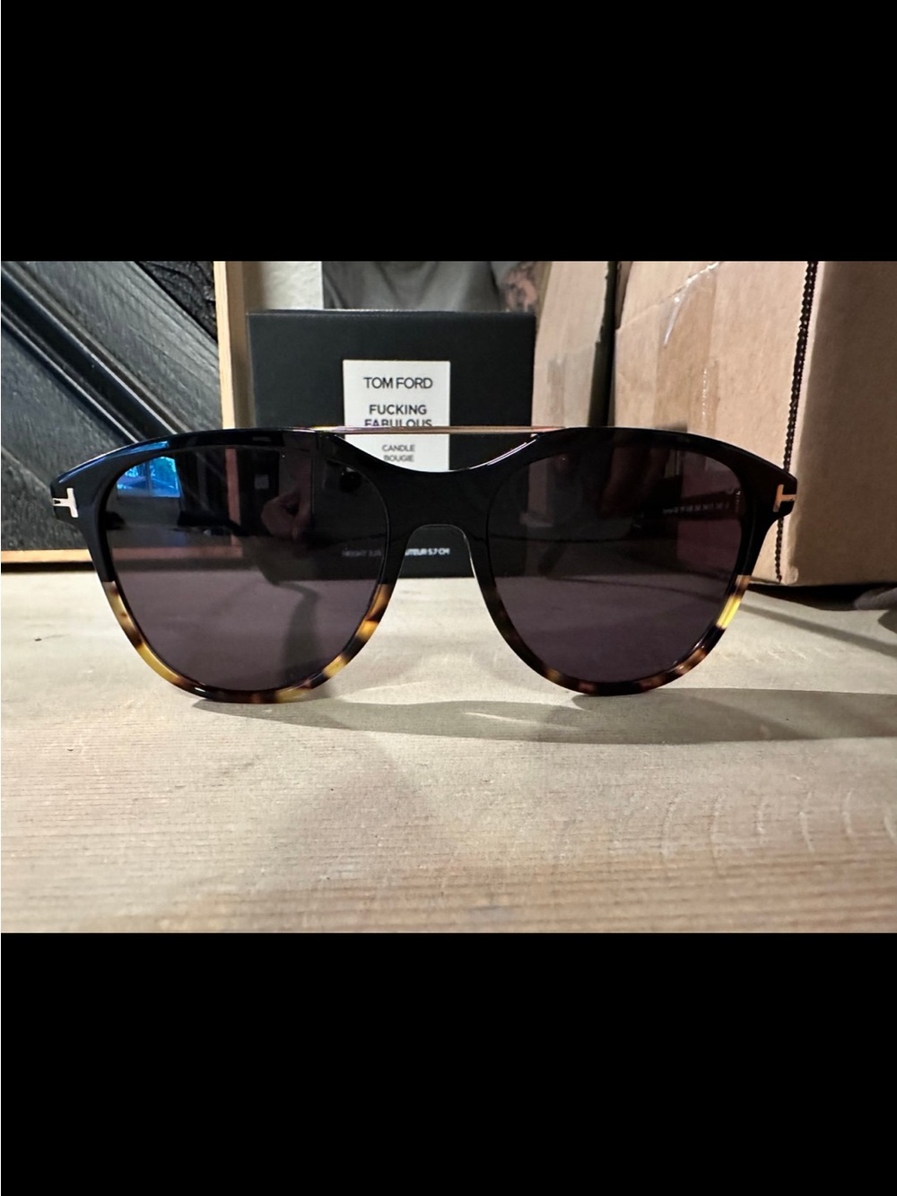 Tom Ford T-Logo Black and Tortoiseshell Shield Sunglasses